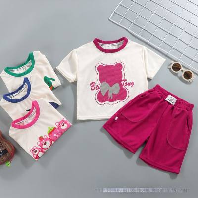 New children's clothing summer children's suits casual loose clothes boys and girls waffle short sleeves summer