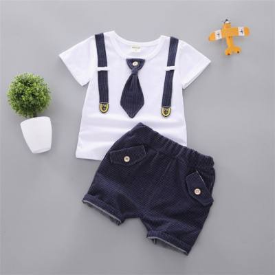 Children's clothing children's suits boys and girls children's gentleman tie T-shirt short-sleeved solid color shorts performance clothes summer two-piece suit