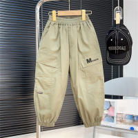 Boys' summer pants nine-point pants medium and large children's thin overalls children's loose casual pants boys anti-mosquito pants trendy  Green