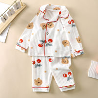 Children's summer pure cotton lapel home clothes suit bubble cotton nine-point air-conditioning clothes spring and summer thin new style  Khaki