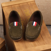 Children's flat solid color non-slip leather shoes  Green