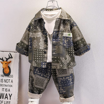 2-piece Toddler Boy Color-block Paisley Printed Shirt Jacket & Pants