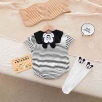 Baby jumpsuit summer thin short-sleeved boys and girls baby summer clothes triangle romper cute  black and white stripes