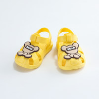 Toddler Solid Color Dinosaur Pattern Hollow Out Velcro Sandals  Light Yellow