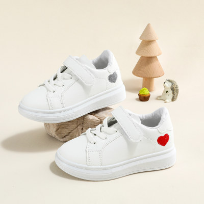 Kid Solid Color Heart Pattern Velcro Sneakers