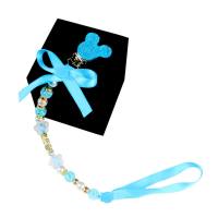 Anti-Drop-Kette mit Mickey-Kopfschleife aus Kristall und Schnullerkette, Beißring, Anti-Drop-Seil  Blau