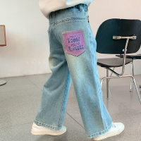Calças largas casuais para meninas, calças compridas soltas, retas, médias e grandes para crianças  Azul claro