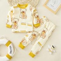 2-piece Toddler Boy Cartoon Lion Pattern Printed Long Sleeve Top & Matching Pants  Beige