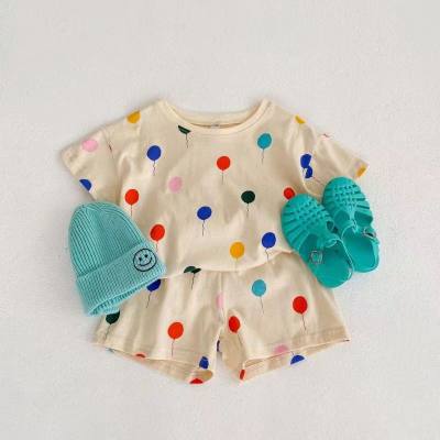Ice silk fabric baby suit loose summer short-sleeved shorts children's pajamas for boys and girls cool home clothes air-conditioned clothes