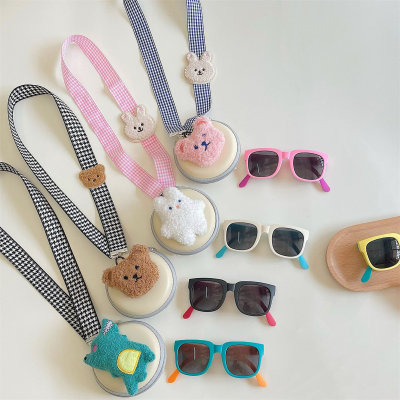 2PCS Foldable Sunglasses Portable Halter with Box Set Contrast Color Baby Sunscreen Sunglasses