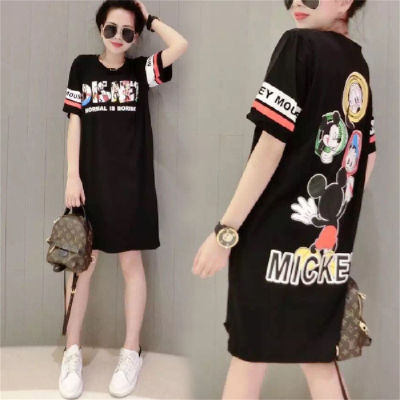 Kurzärmliges mittellanges T-Shirt-Kleid mit Mickey-Print für Teenager