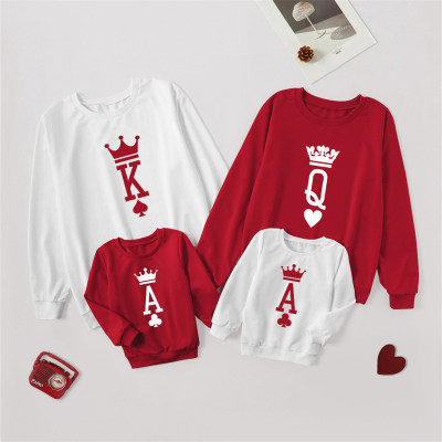 Family Matching Solid Color Crown and Letter Printed Long Sleeve Sweatshirt
