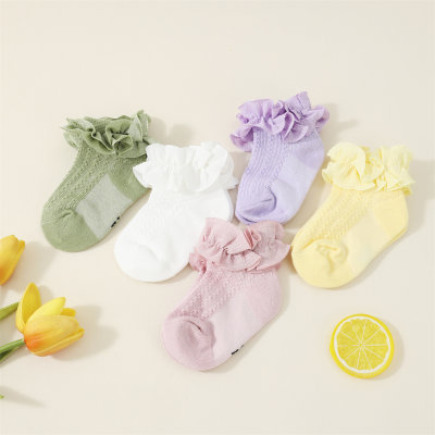 Girls' Pure Cotton Solid Color Ruffled Socks