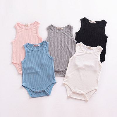 Baby Solid Color Knitted Sleeveless Triangle Romper