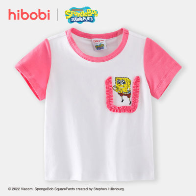 hibobi x SpongeBob - Camiseta de colores en contraste con estampado informal para niñas pequeñas