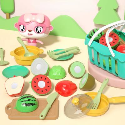 Casa de brincar para crianças, simulação de corte de frutas e vegetais, utensílios de cozinha, cesta de corte, brinquedos para meninos e meninas