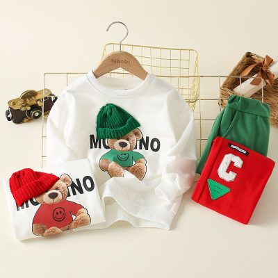 2-piece Toddler Boy Letter and Bear Pattern Sweatshirt & Solid Color Letter Pattern Pants