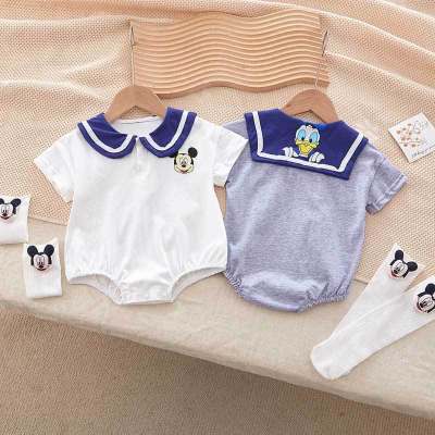 Newborn summer baby clothes, Korean style infant and toddler triangle crawl clothes, male and female baby half-sleeved outdoor clothes, one piece drop shipping