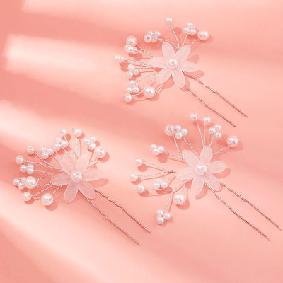 Girl Baby White Floral & Peal Decor Hairpin 3 Pcs