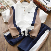 Boys short-sleeved suits summer new children's lapel POLO shirts thin medium and large children's casual trendy two-piece suits  White