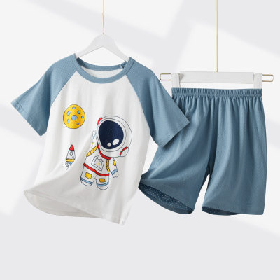 Novo estilo de terno moderno de duas peças para meninos e crianças de meia idade, shorts, roupas para casa e pijamas
