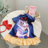 Vêtements pour enfants en gros filles nouvelle version coréenne été dessin animé animation couleur correspondant T-shirt jupe ins jupe de princesse mignonne pour enfants  Bleu