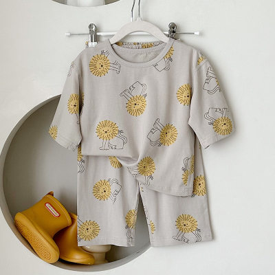 Conjunto de roupas para casa das crianças manga de nove pontos pai-filho usar pijama pijama roupas de ar condicionado