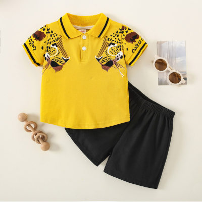 Toddler Boy Casual Leopard Cartoon Polo Shirt & Shorts
