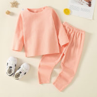 Toddler Solid Color T-shirt & Pants Pajamas  Pink