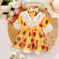 hibobi Baby-Mädchen-gelbes Blumen-Patchwork-weißes Spitzen-Kleid  Gelb