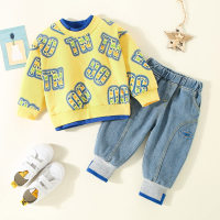 Toddler Letter Printed Pullover Sweater & Pants  Yellow