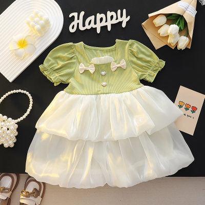 Girls Super Fairy Clothes New 2024 Korean Baby Dress Little Girl Princess Bow Children Flower Skirt