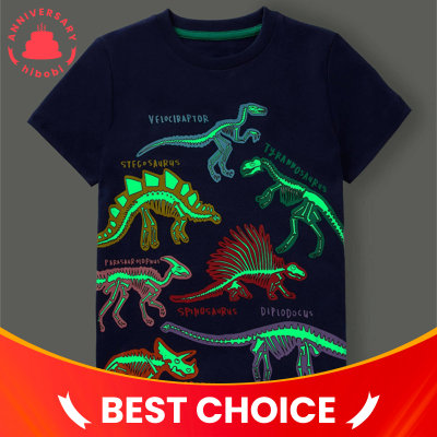 Camiseta con estampado de dinosaurio fluorescente para niños pequeños