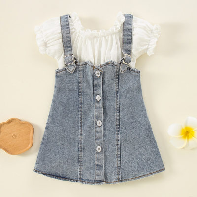 Toddler Girl Casual Plain Solid Color T-shirt & Strap Dress