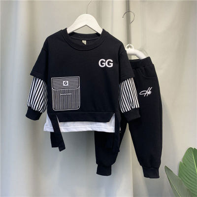 2-Piece Toddler Boy Autumn Casual Letter Print Contrast Color Stitching Long Sleeves Tops & Pants