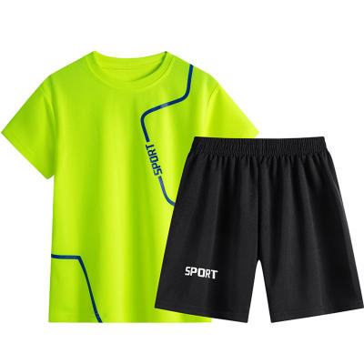 Terno esportivo de verão para meninos camiseta tamanho fino roupas de secagem rápida para crianças médias e grandes shorts infantis de manga curta terno de duas peças shorts camiseta