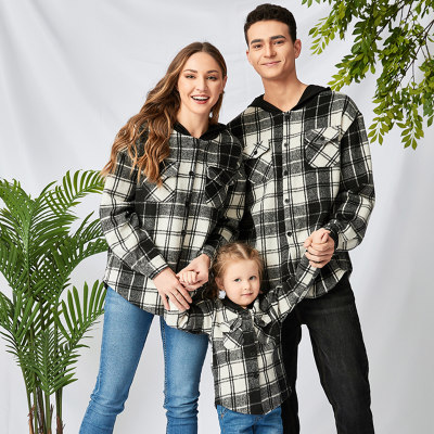 Family Clothing Plaid Hooded Shirt