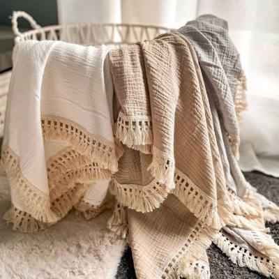 Cobertor de borla de gaze de dupla camada para bebê, toalha de banho