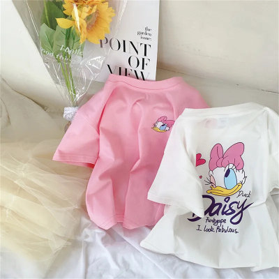 100% cotton 2024 new style girls short-sleeved T-shirt with stylish cartoon print loose baby casual top