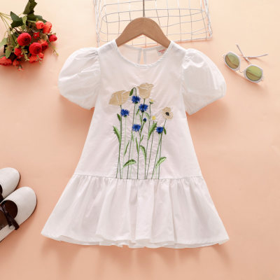 bibobi Girl Baby Puff Sleeve Floral Print Check Dress