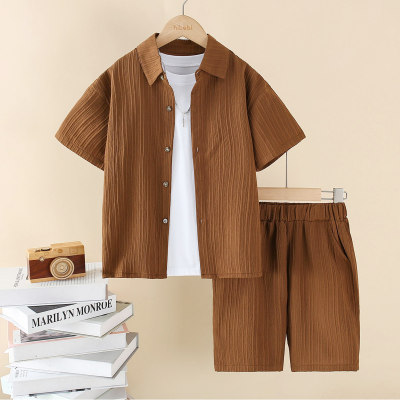 Camisa de manga corta de color liso para niño de 2 piezas y pantalones cortos a juego