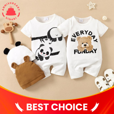 Baby Boy Animal Bear Panda Pattern Romper & Hat