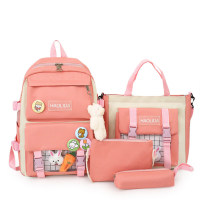Children's Pure Cotton Solid Color School Bag Set  Pink