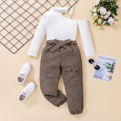 Toddler Solid Color Raglan Sleeve Top & Pants With Belt