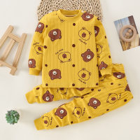 Children's pure cotton autumn clothes and long trousers suits infant baby underwear home clothes suits children's pure cotton autumn clothes suits  Yellow