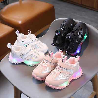 Toddler Girl Solid Color Patchwork LED Velcro Sneakers