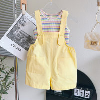 Girls suits summer new style fashionable small and medium-sized baby girls overalls two-piece suit  Yellow