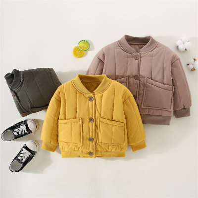 Toddler Boy Pure Cotton Solid Color Button-up Quilted Jacket