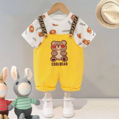 Girls summer casual short-sleeved suit new style baby cartoon bear baby girl summer two-piece suit