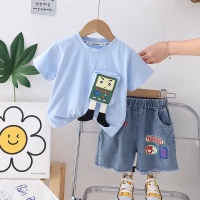 Children's suit two-piece set 1-5 years old boys summer clothes new baby clothes children's clothing boys casual short-sleeved T-shirt wholesale  Light Blue